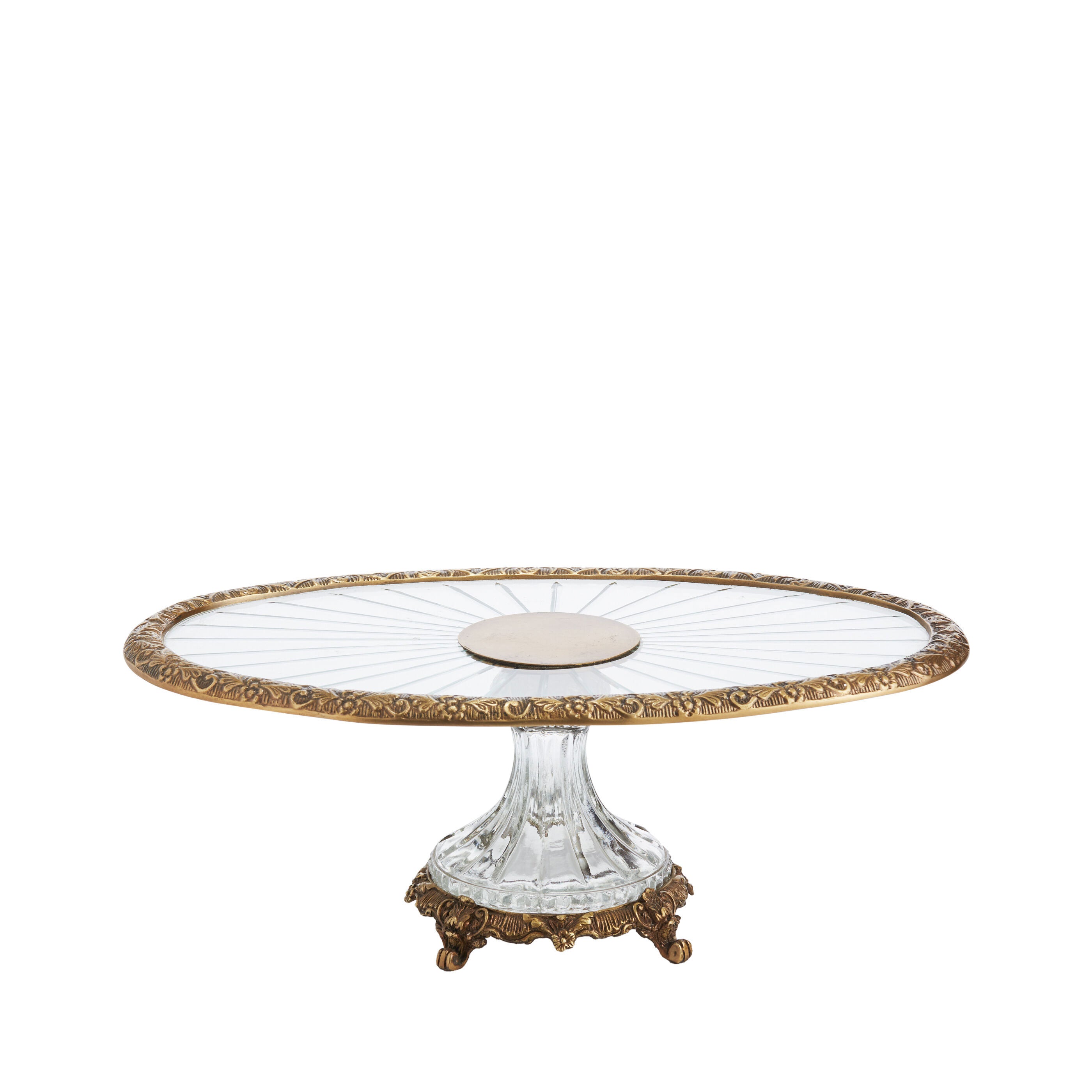 Glass Cake Stand with Gold Rim for Hire - 128