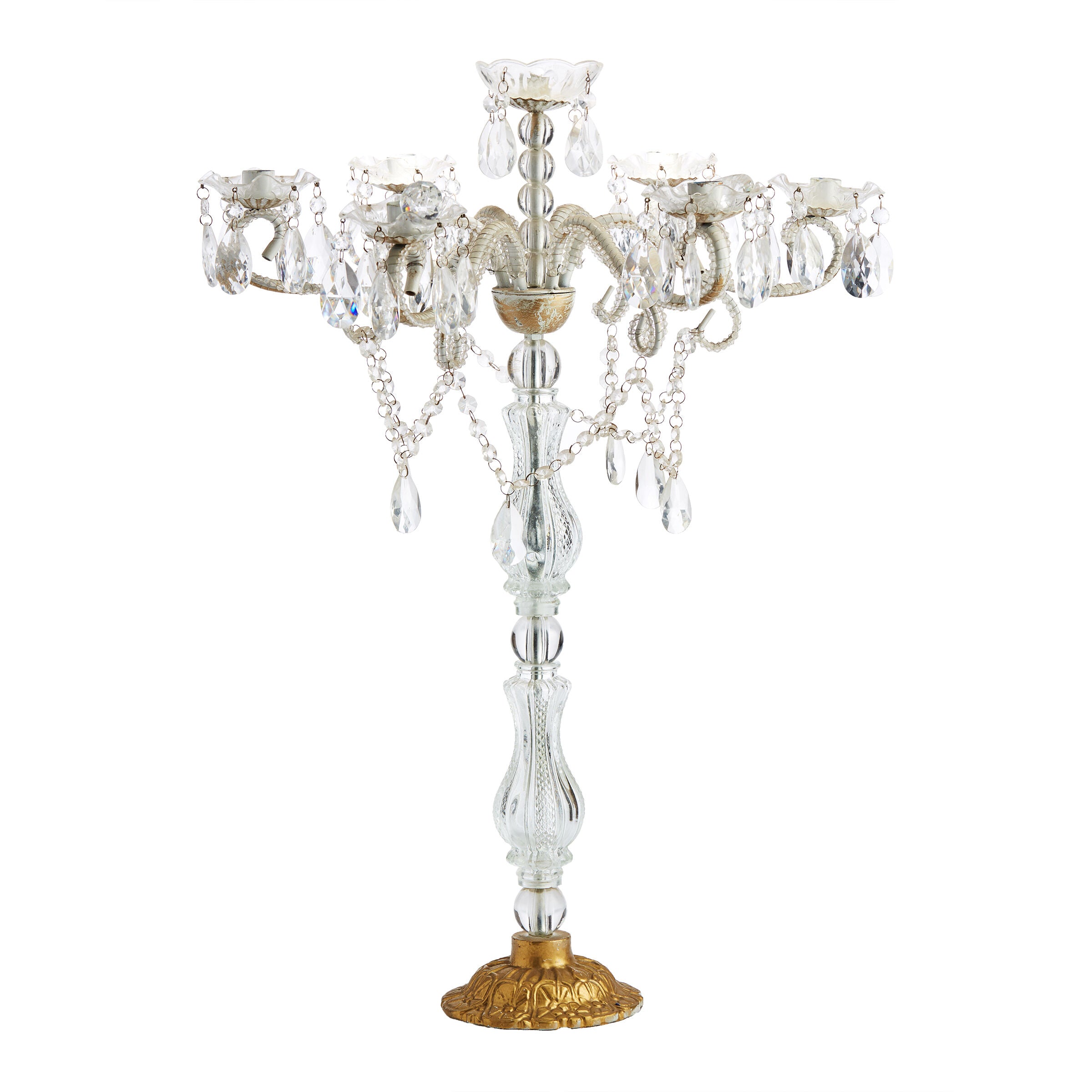 Crystal and Beaded Candelabra with gold base - Candelebra - Wild at Heart - Wild at Heart