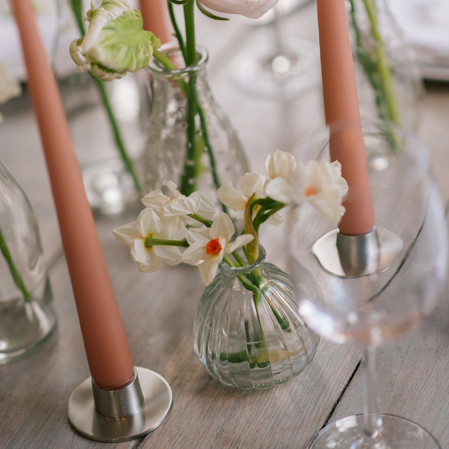 Set of 2 Medium Candle Holders in Silver