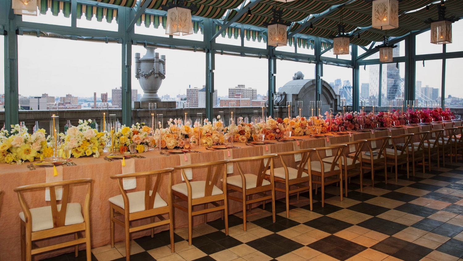 table decorated with flowers