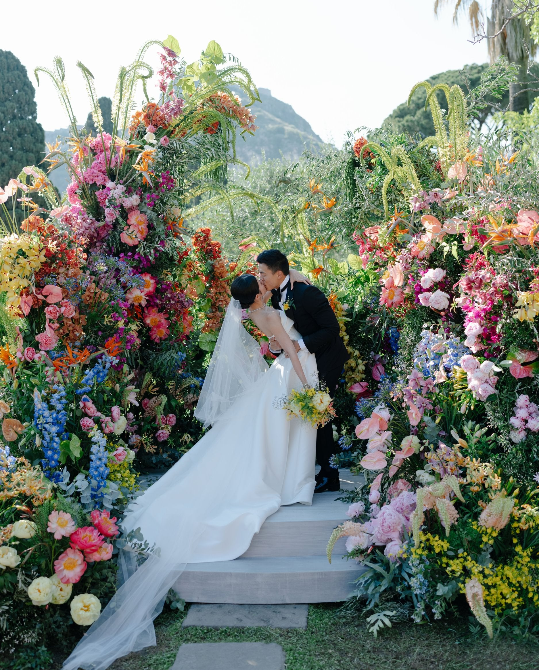bride and groom at a wedding altar