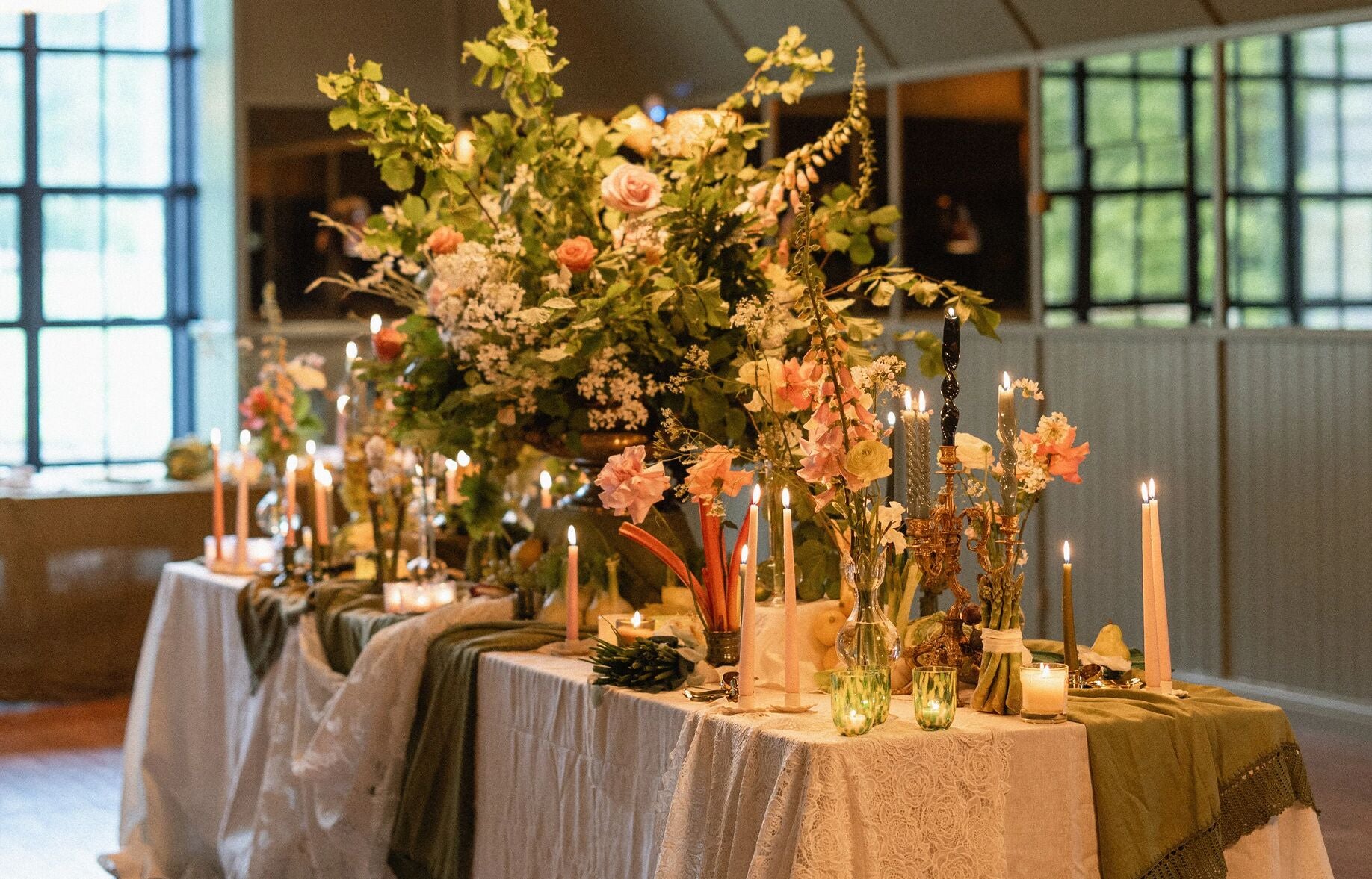 table decorated with flowers