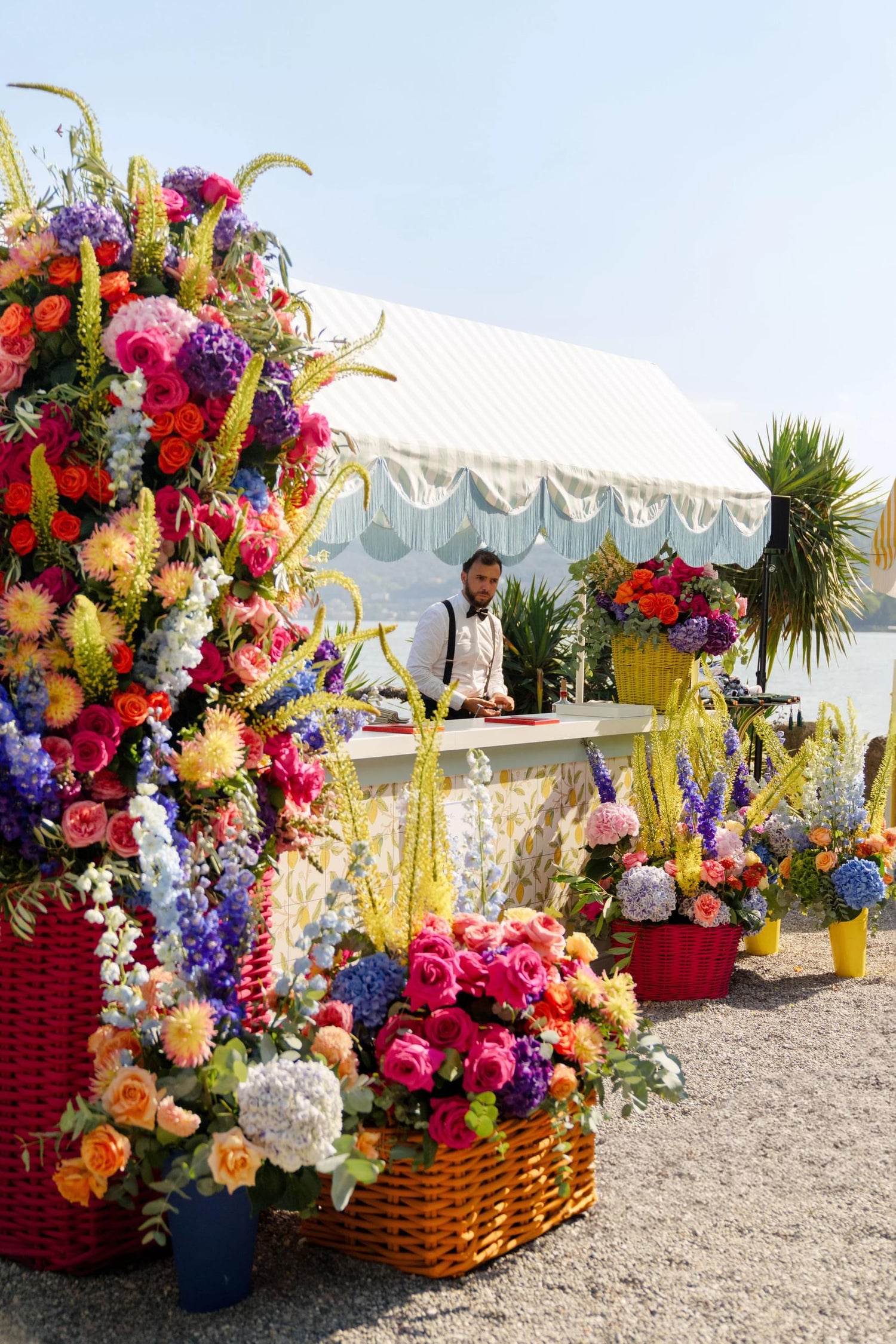 a bar decorated with flowers