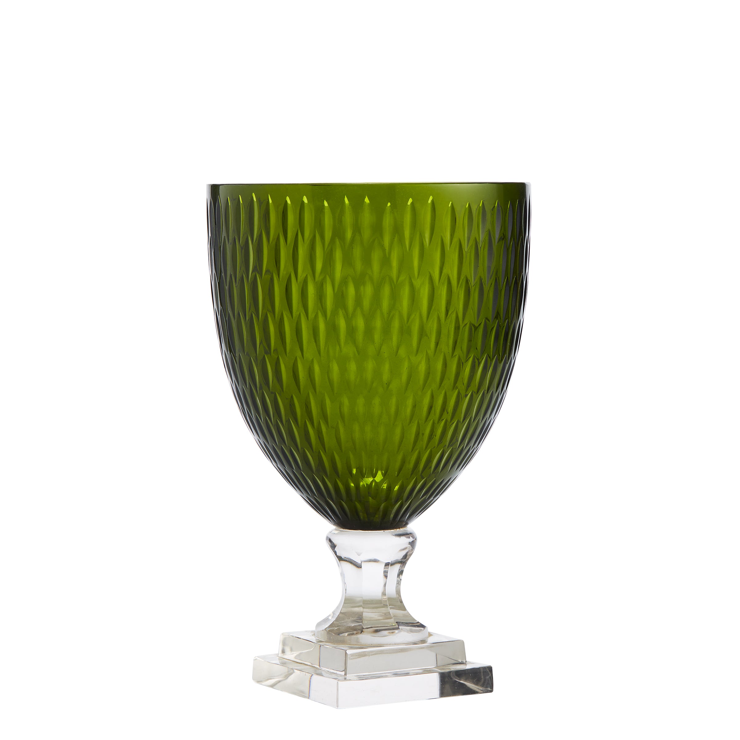 Green Crystal Cut Goblet Vase - Vase - Wild at Heart - Wild at Heart